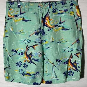 Polo Ralph Lauren Marlin Fishing Tropical Print Classic Fit 6” Shorts Excellent